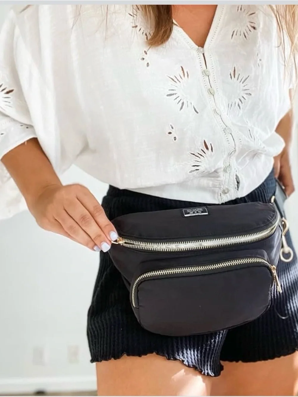 Ditty Co. Lanikai Black Small Diaper Bag / Fanny Pack with Portable Changing Pad